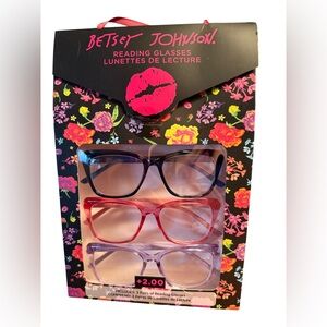 Betsey Johnson NWT Qty of 3 Retro Assorted Reading Glasses +200 Lenses Strength
